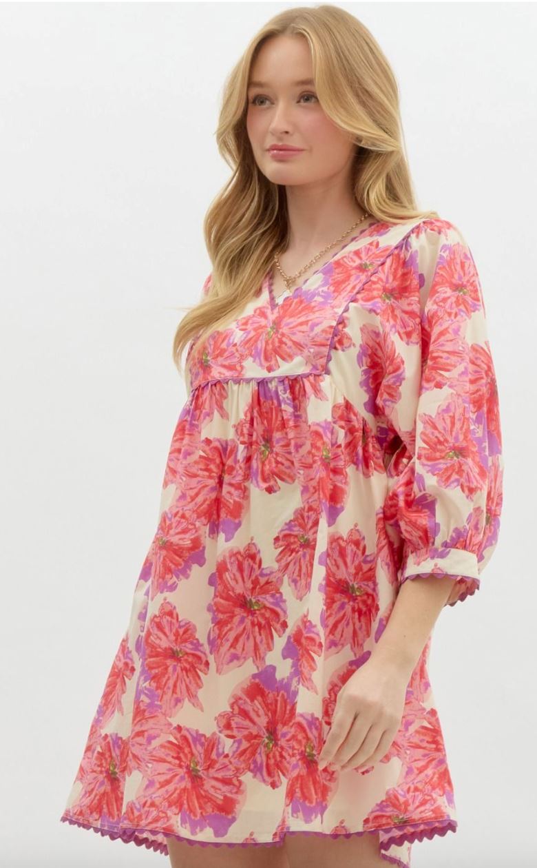 Red/Purple Floral Babydoll Dress Entro 