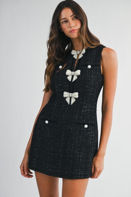 Rhinestone Bow Tweed Dress - Ships in October Mable small Black 