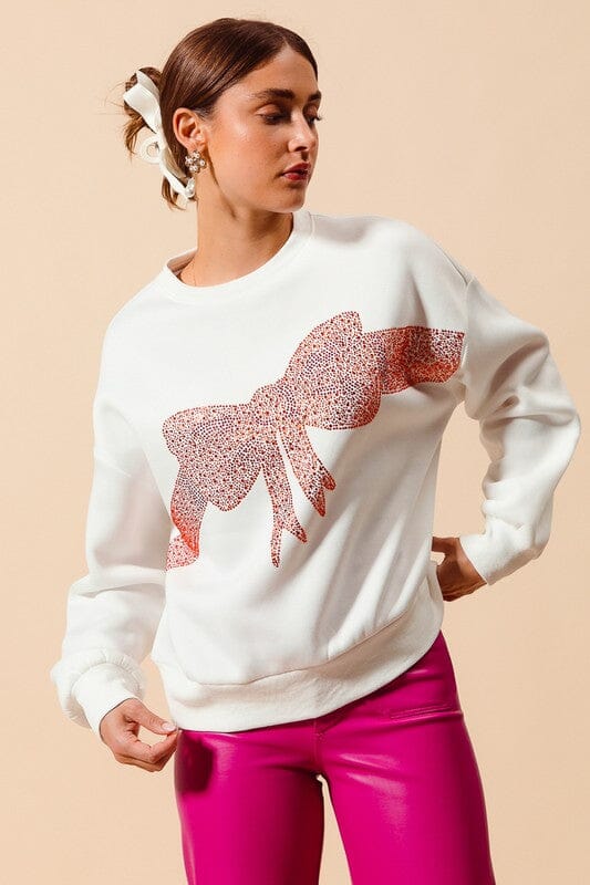 Rhinestone Ribbon Sweatshirt So Me 