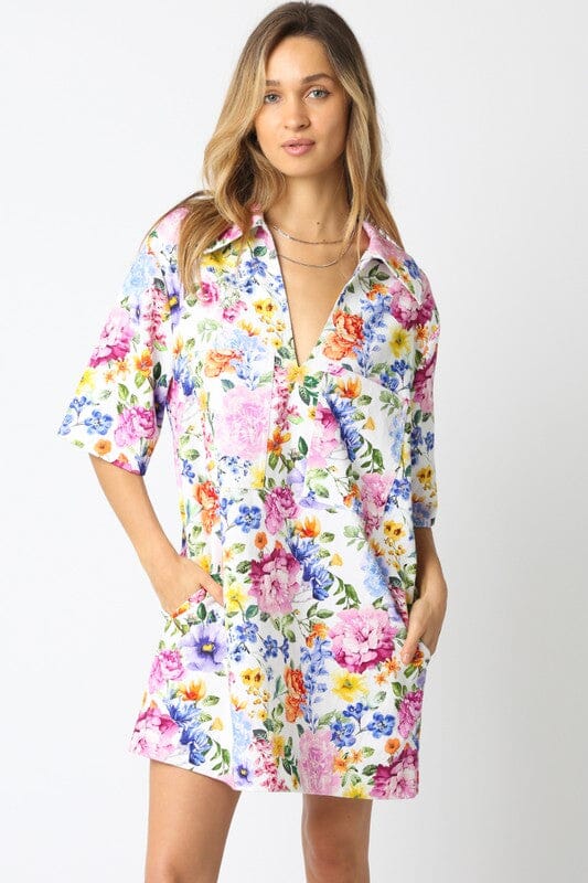 Riley Floral Shirt Dress Olivaceous 