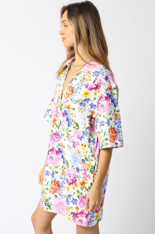 Riley Floral Shirt Dress Olivaceous 