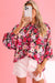 Rose Floral Frilled Neck Shirred Cuffs Blouse Shewin 
