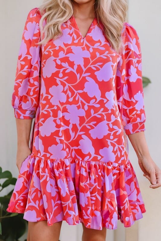 Rose Floral Ruffle Hem Dress Kentce 