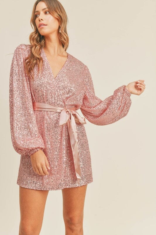 Rose Gold Sequin Wrap Front Dress Mable 