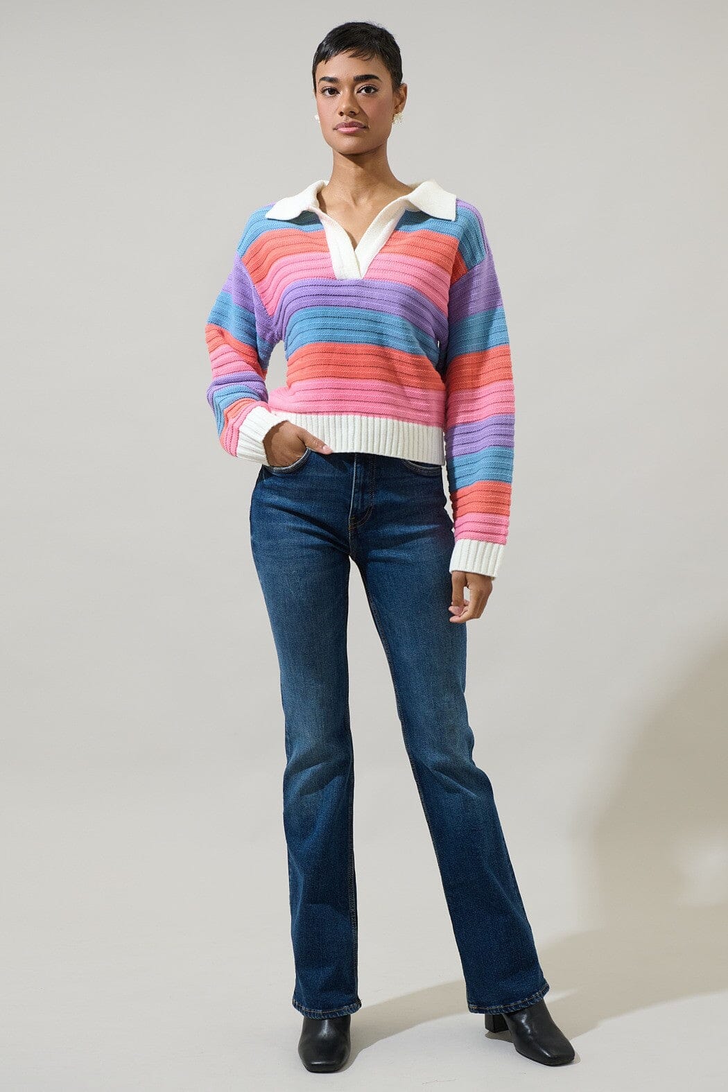 Roselin Striped Collared Sweater Sugarlips 