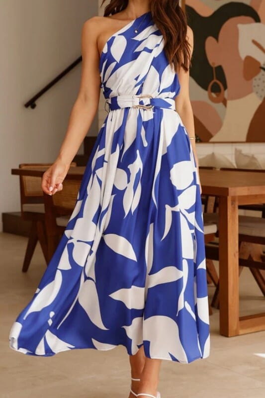 Royal and White One Shoulder Maxi Wholesalesir 