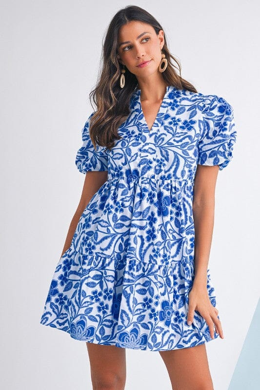 Royal Flower Puff Sleeve Dress Shewin 