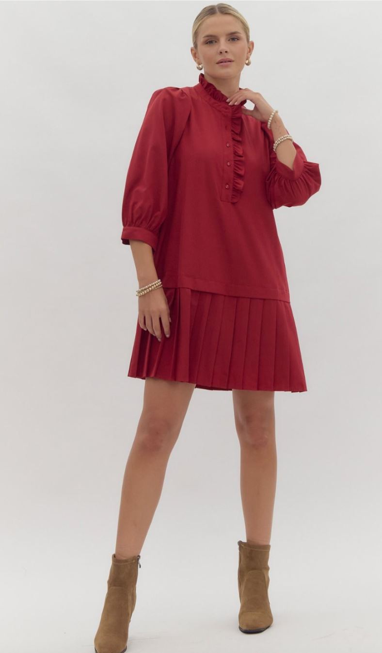 Ruffle Detailing Mock Neck Dress entro 