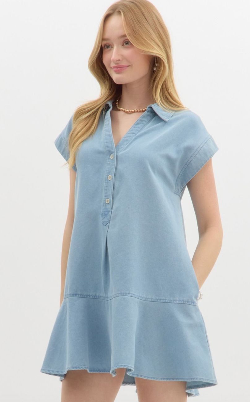 Ruffle Hem Denim Button Dress Entro 