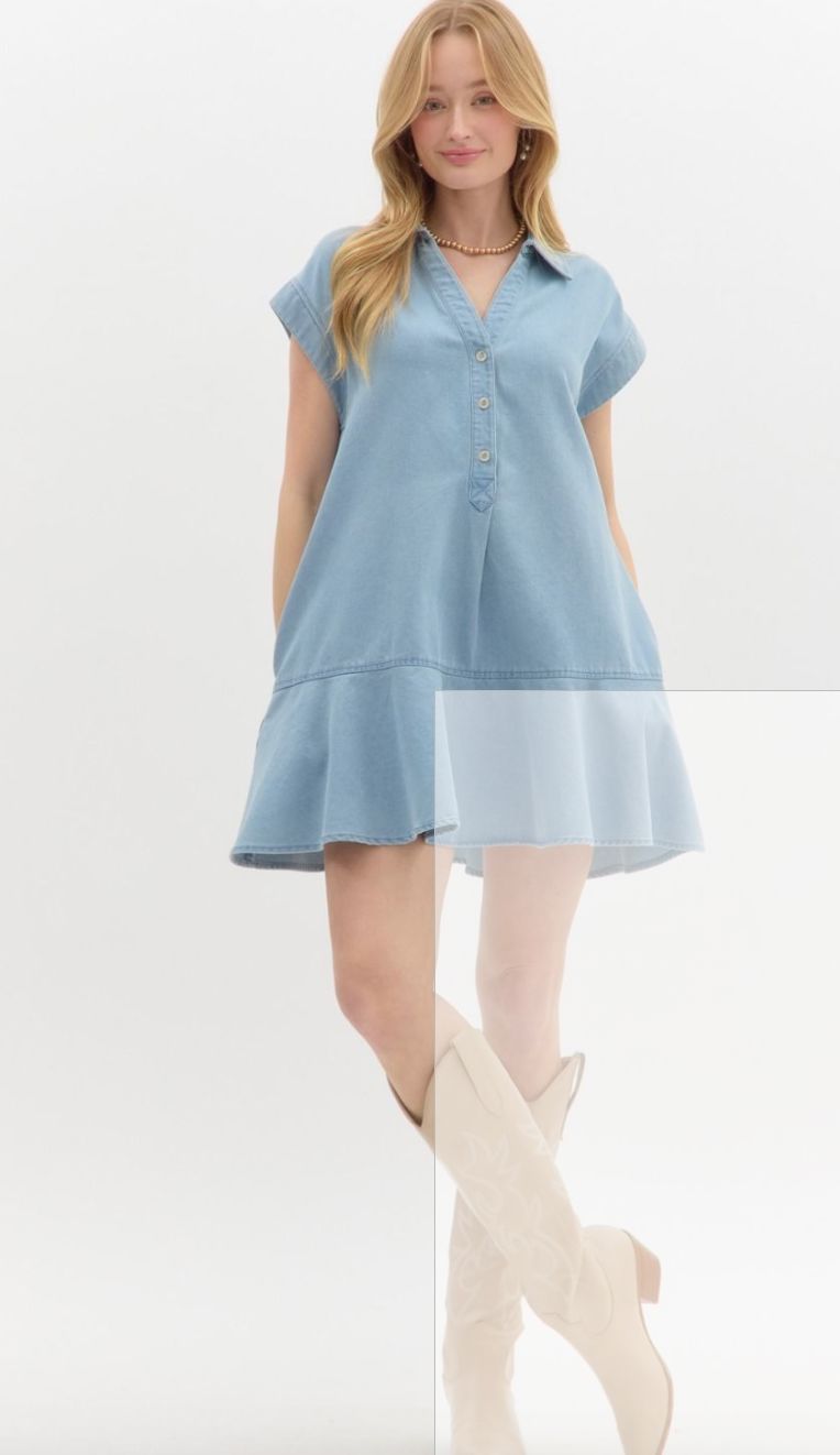 Ruffle Hem Denim Button Dress Entro 