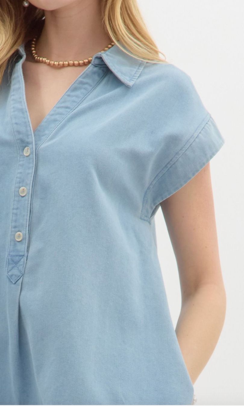 Ruffle Hem Denim Button Dress Entro 