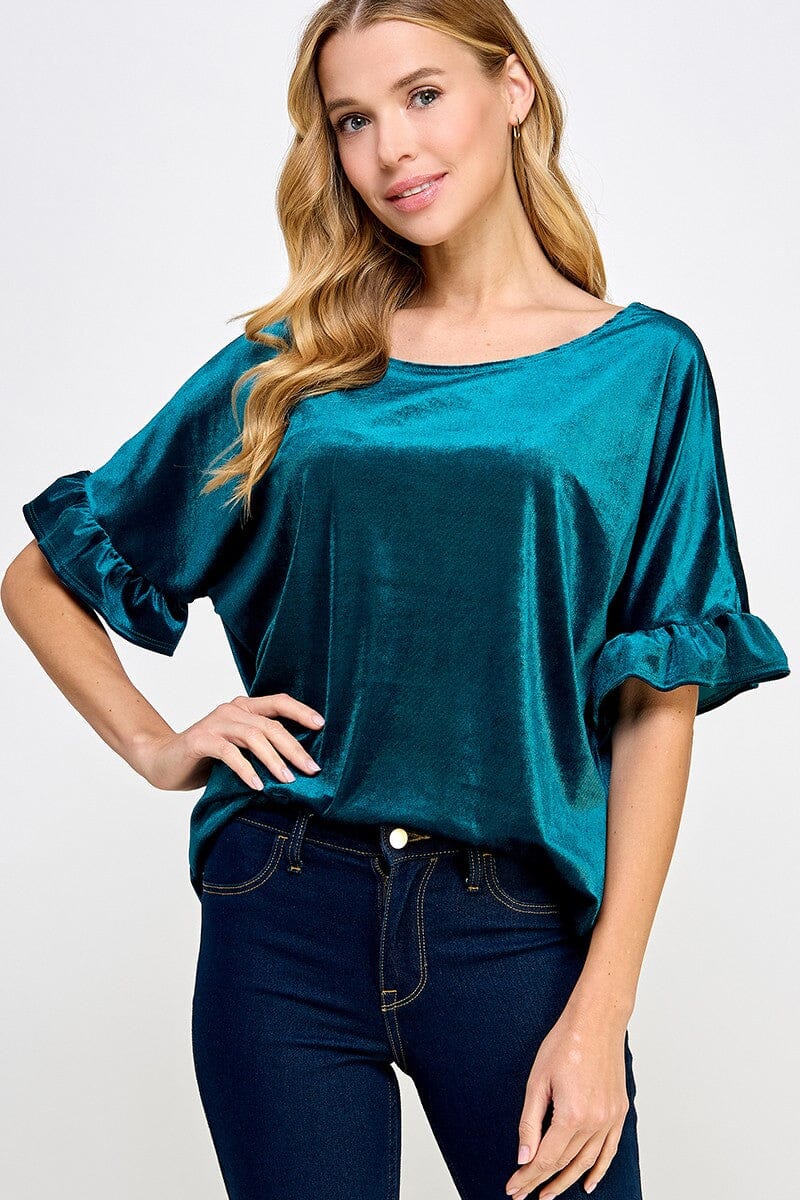 Ruffle Sleeve Velvet Top 2 hearts 