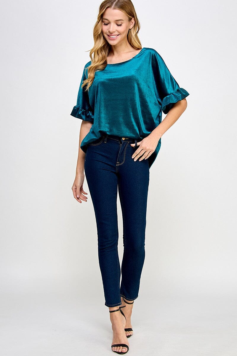 Ruffle Sleeve Velvet Top 2 hearts 