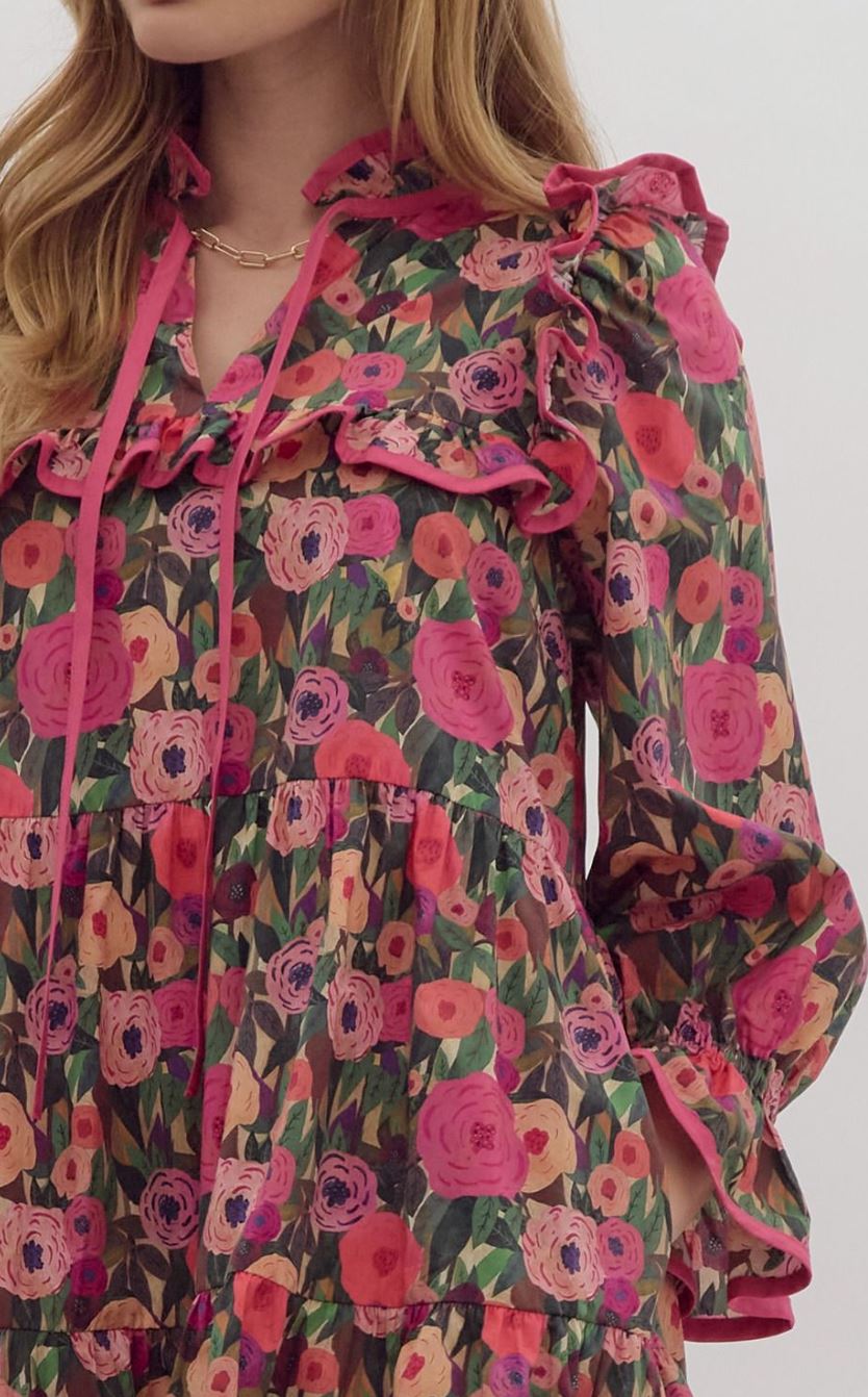 Ruffle Trim Floral Dress entro 