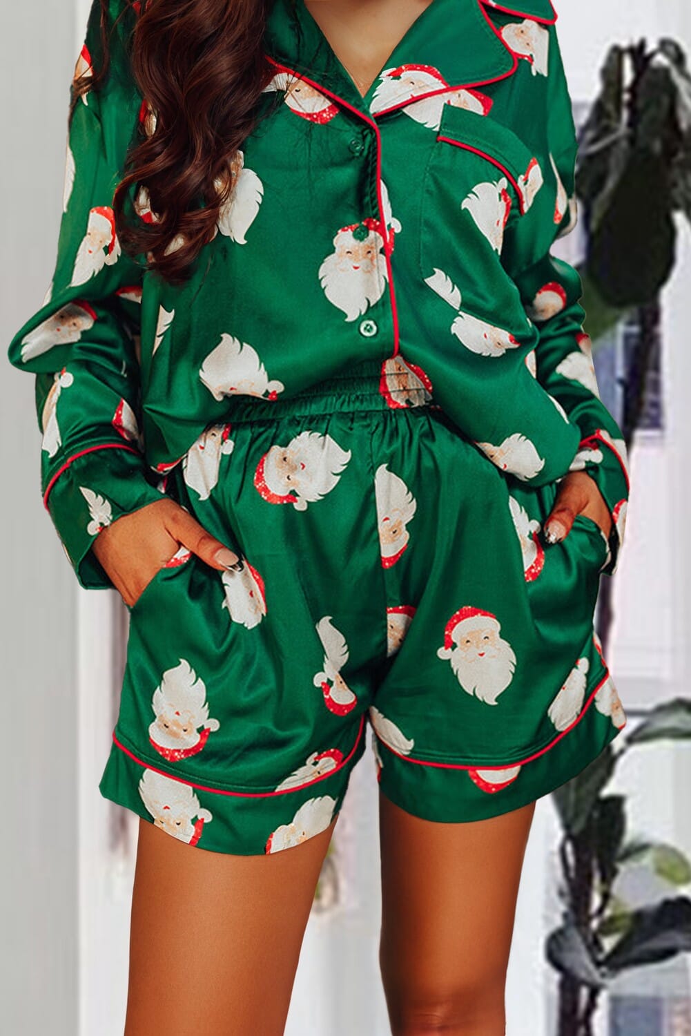 Santa Claus Satin Shirt and Shorts Set Shiying 