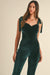 SATIN SHOULDER TIE VELVET FLARE JUMPSUIT mable 