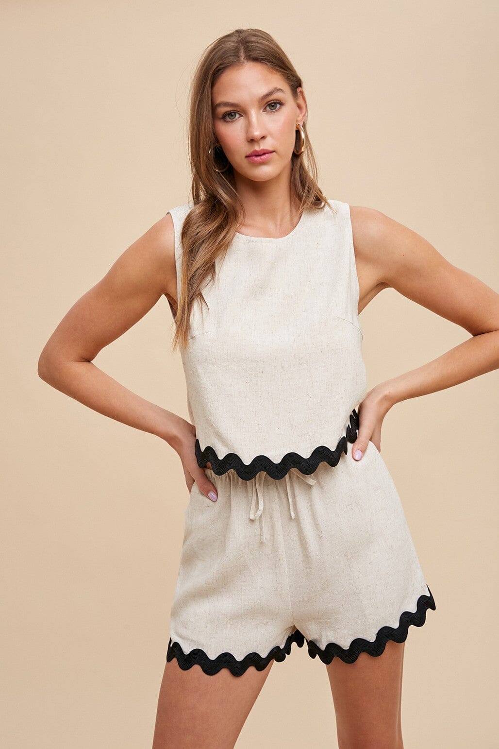 SCALLOP TRIM DETAILED TOP & SHORTS SET annie wear 