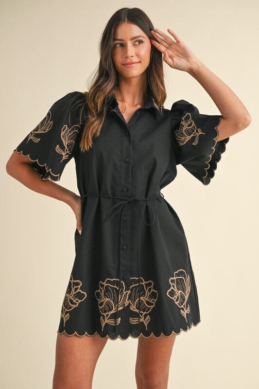 Scalloped Detail Embroidered Floral Dress mazik 