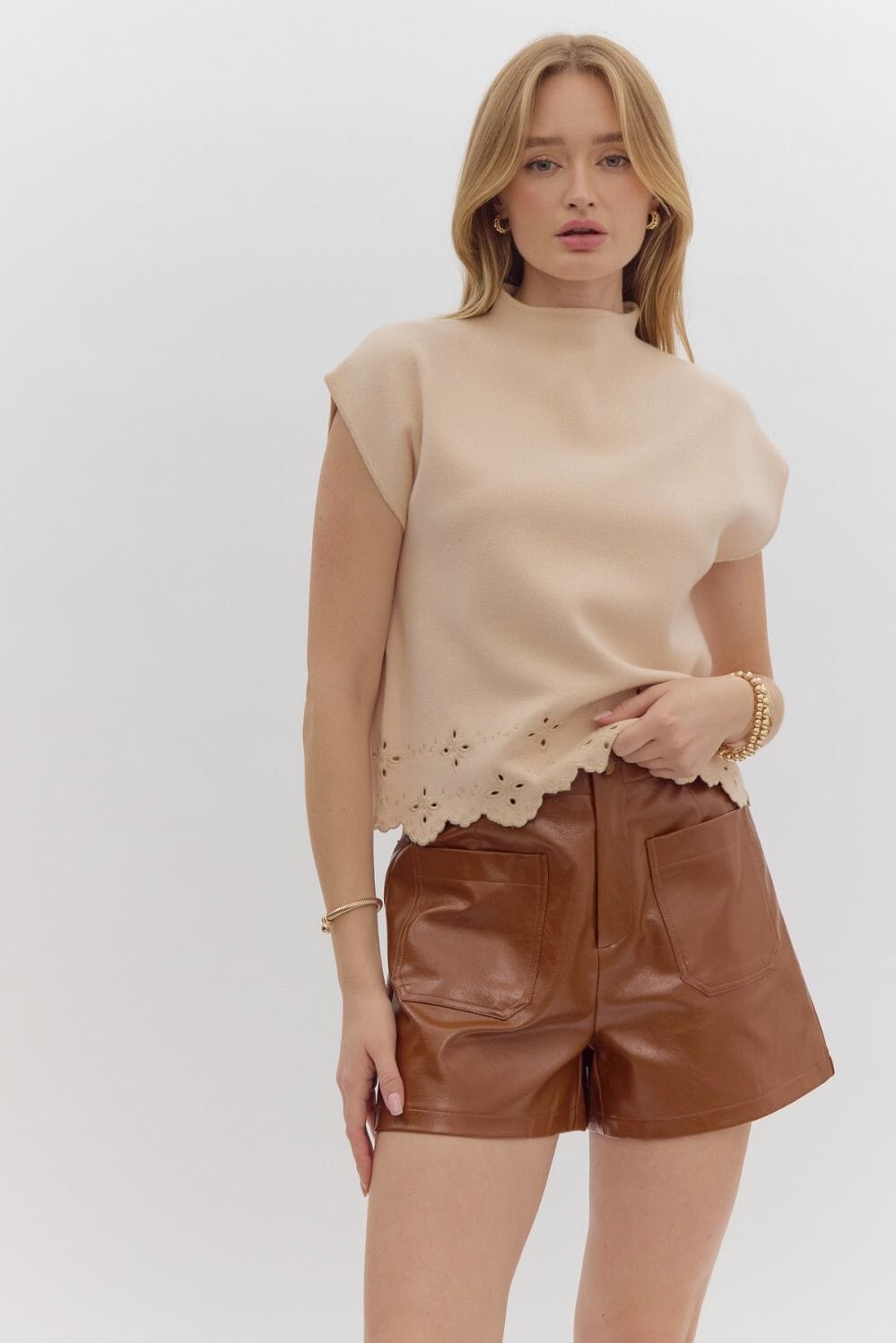 Scalloped Hem Mock Neck Sweater Entro 