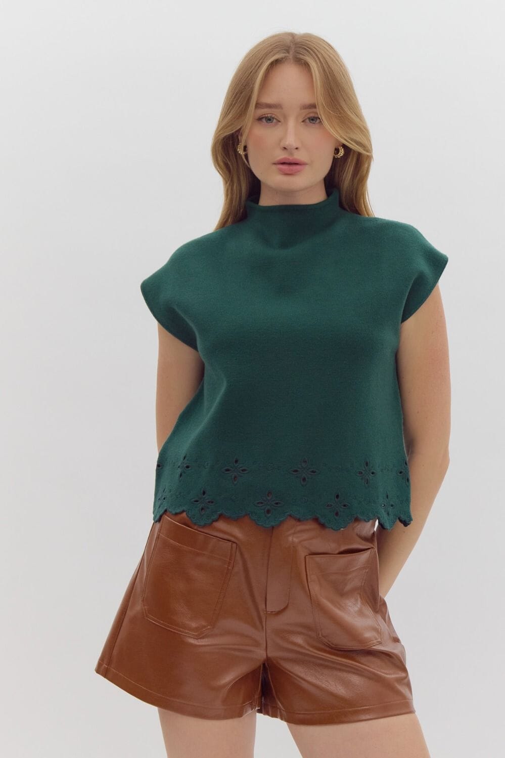 Scalloped Hem Mock Neck Sweater Entro 