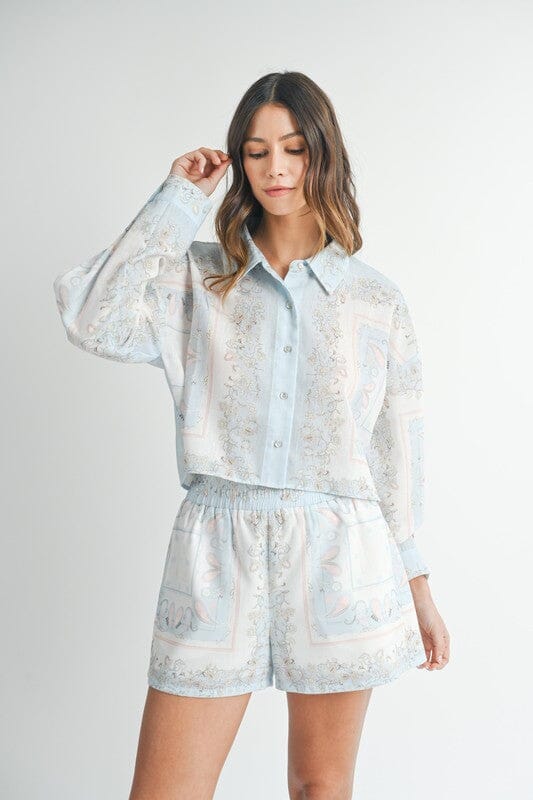 Scarf Printed Button Up Set Mable 