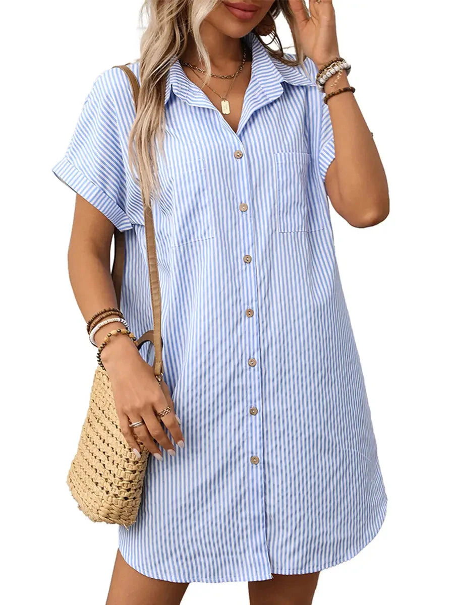 Seersucker Button Up Dress lily clothing 