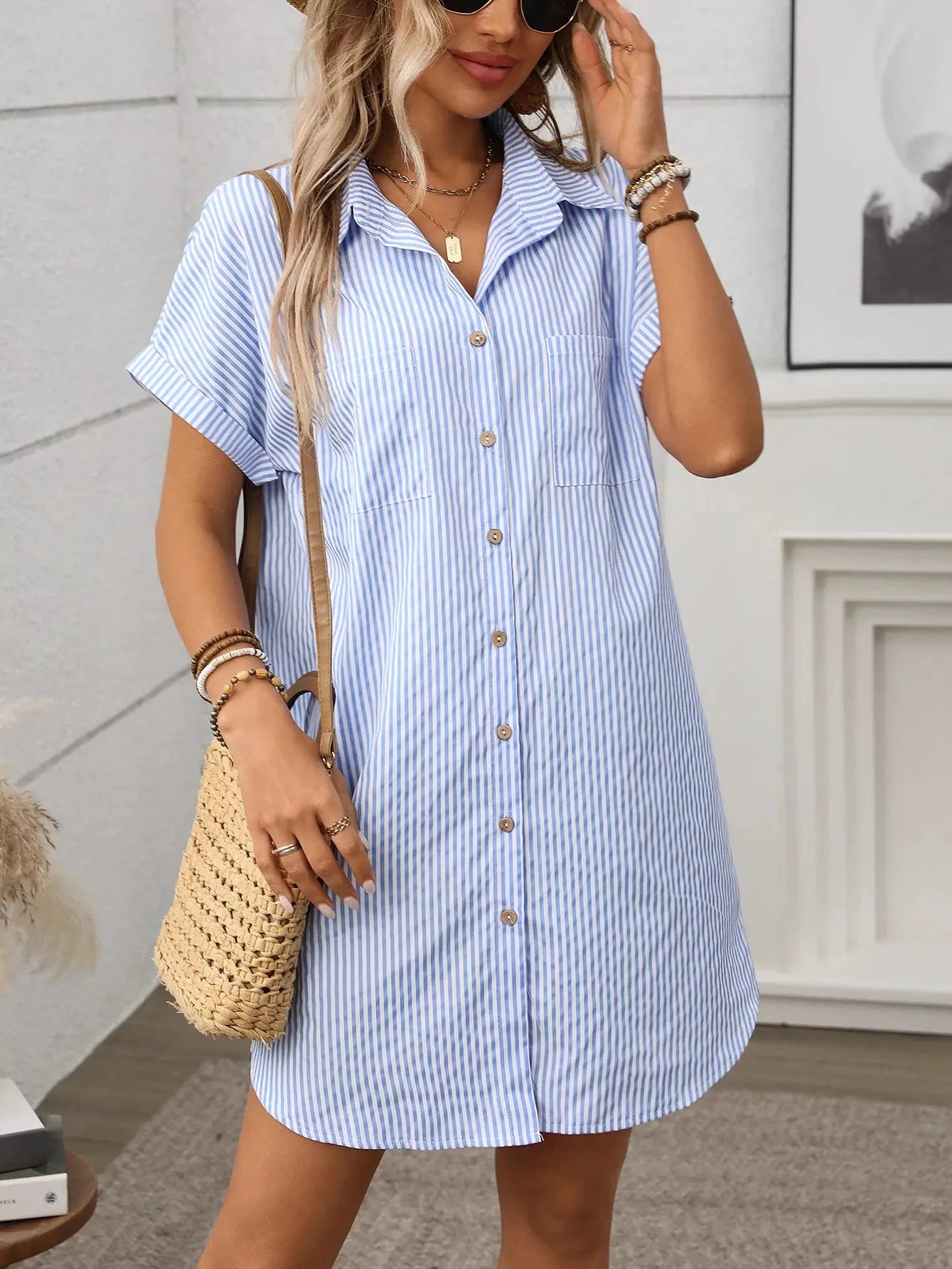 Seersucker Button Up Dress lily clothing 
