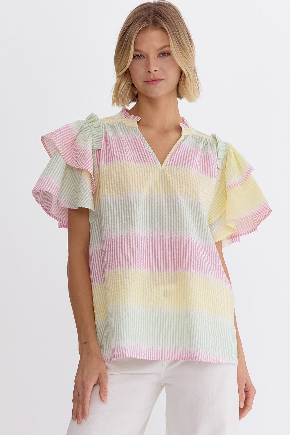 Seersucker Colorblock Top entro 