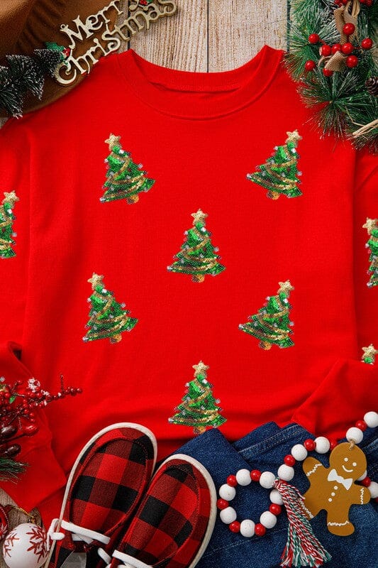 Sequin Christmas Tree Sweatshirt Shewin 