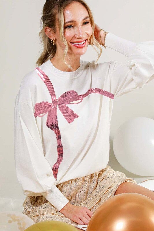 Sequin Detail Bow Sweater - Ships mid-December Vine & Love 