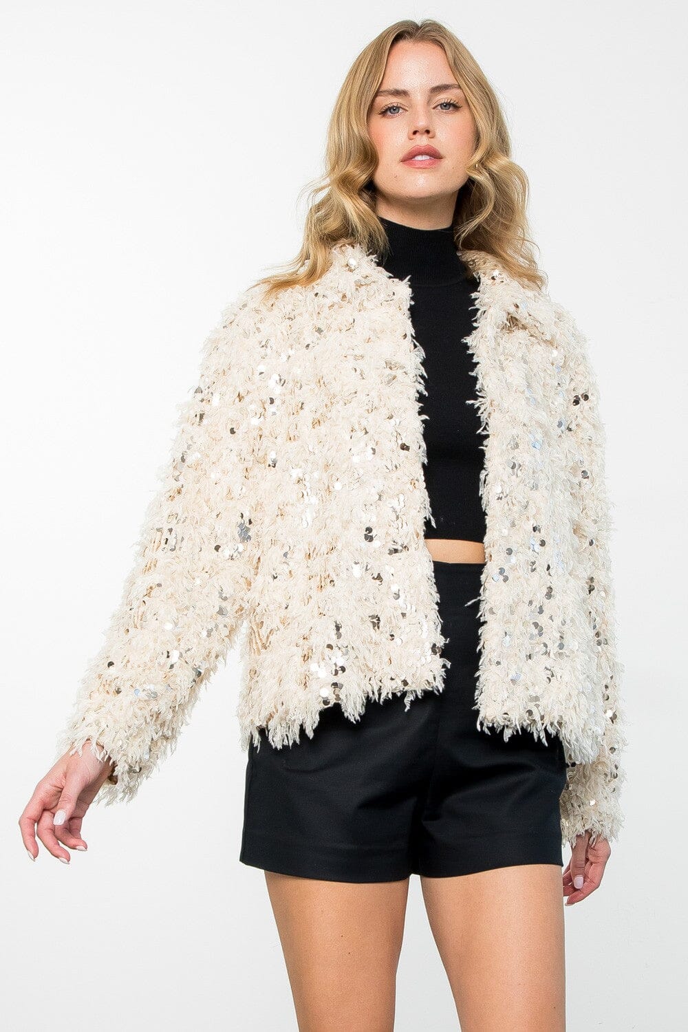 Sequin Detail Fringe Jacket thml 