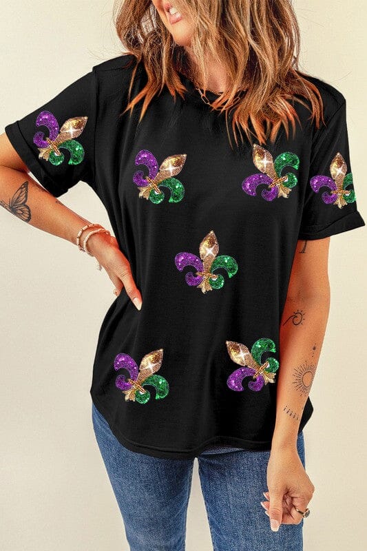 Sequin Fleur de Lis Tee - Ships mid-January Asia Direct 