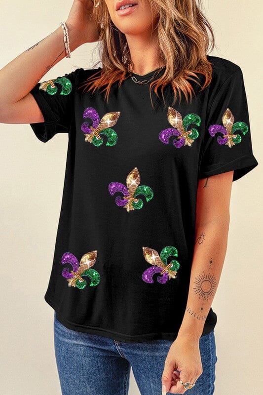 Sequin Fleur de Lis Tee - Ships mid-January Asia Direct 