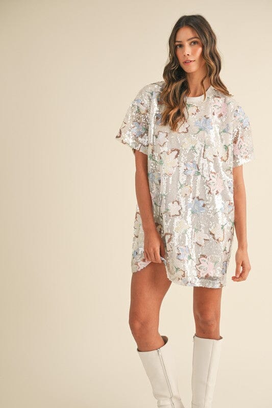 Sequin Floral Shirt Dress Mable 