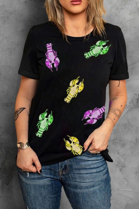 Sequin Mardi Gras Crawfish Tee Shewin 