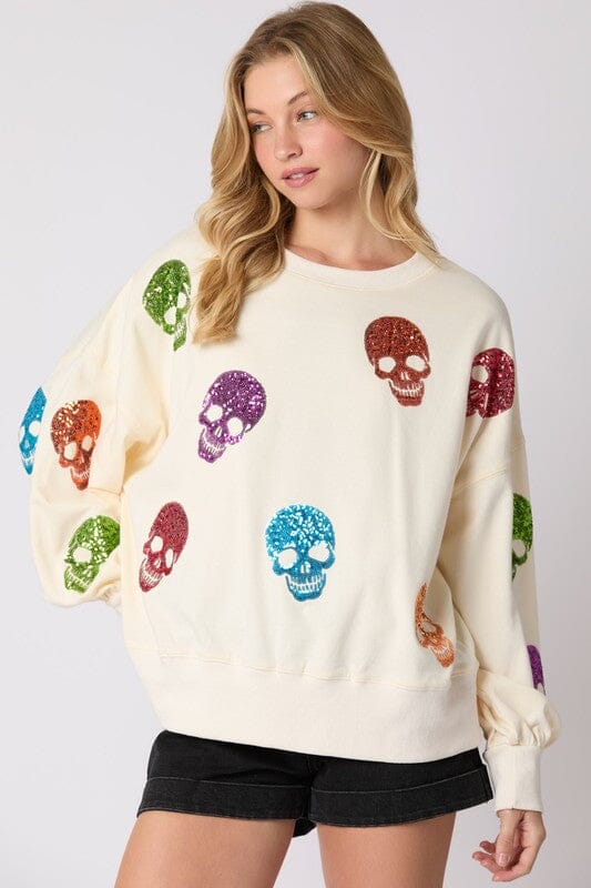 Sequin Skull Sweatshirt peach love california 