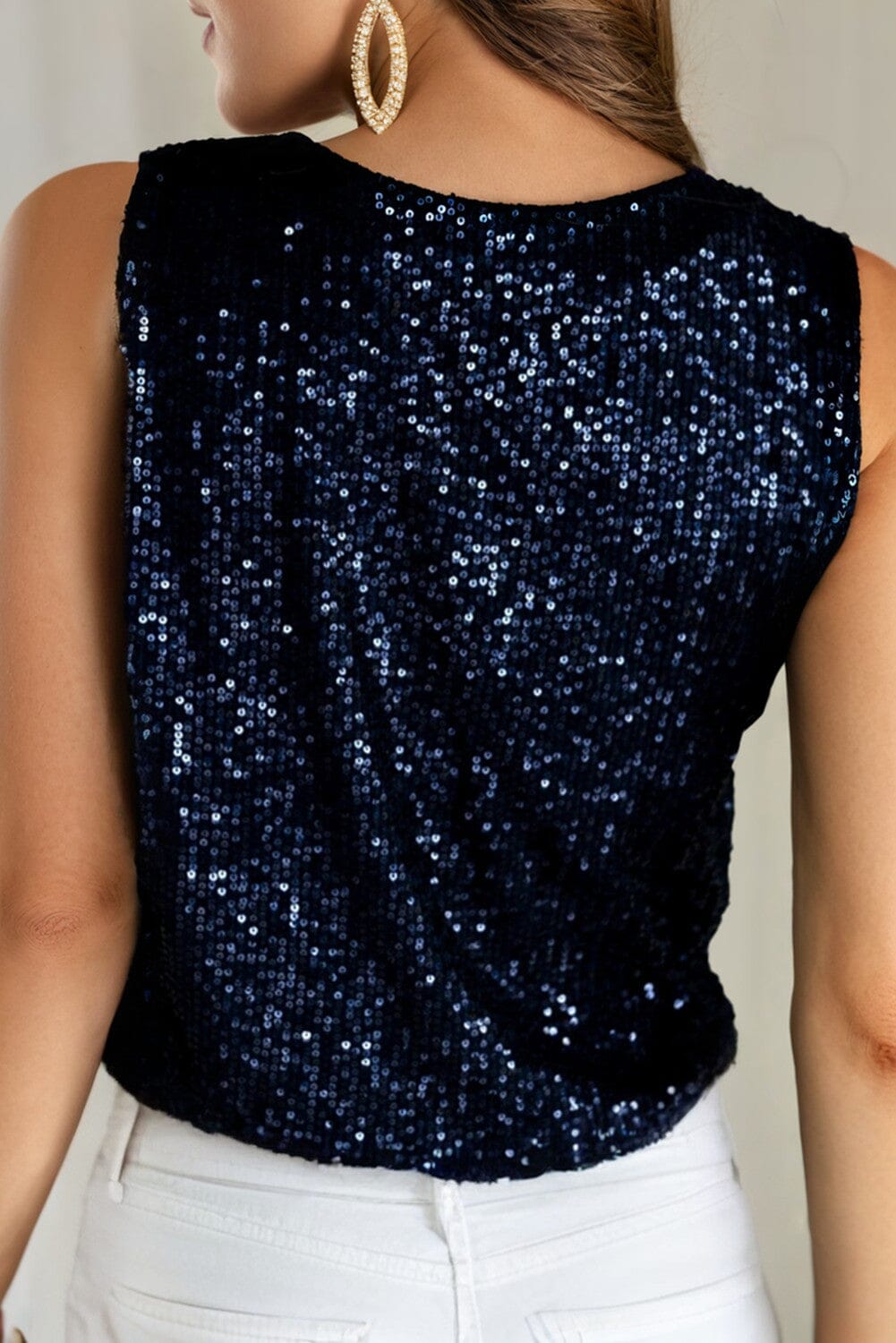 Sequin V Buttoned Tank Top shiying 