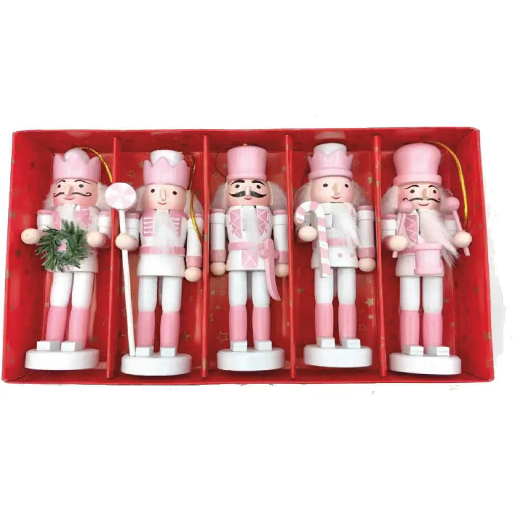 Set of 5, 5" Pink and White Nutcracker SNAP-Something New And Pretty 