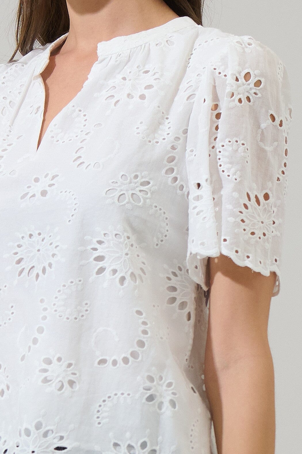 Shirin Eyelet Split Neck Top sugarlips 