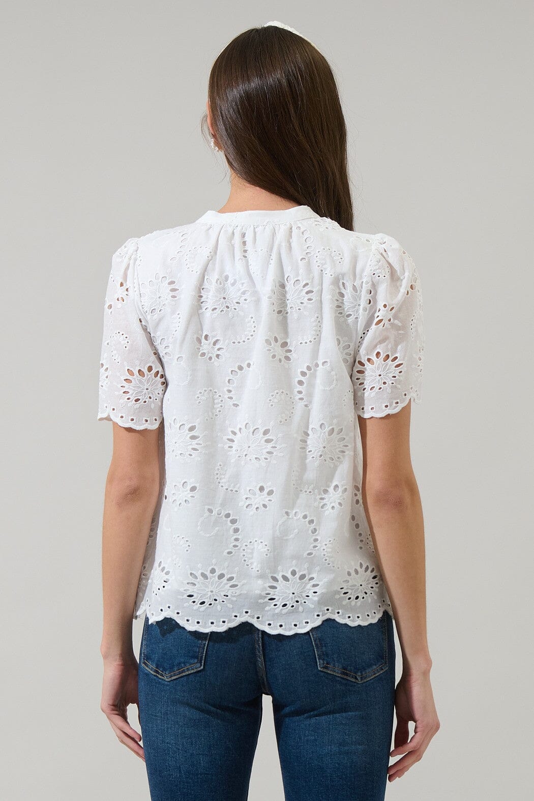 Shirin Eyelet Split Neck Top sugarlips 