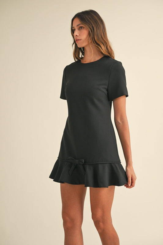 SHORT SLEEVE BOW DETAIL RUFFLE HEM MINI DRESS mable 