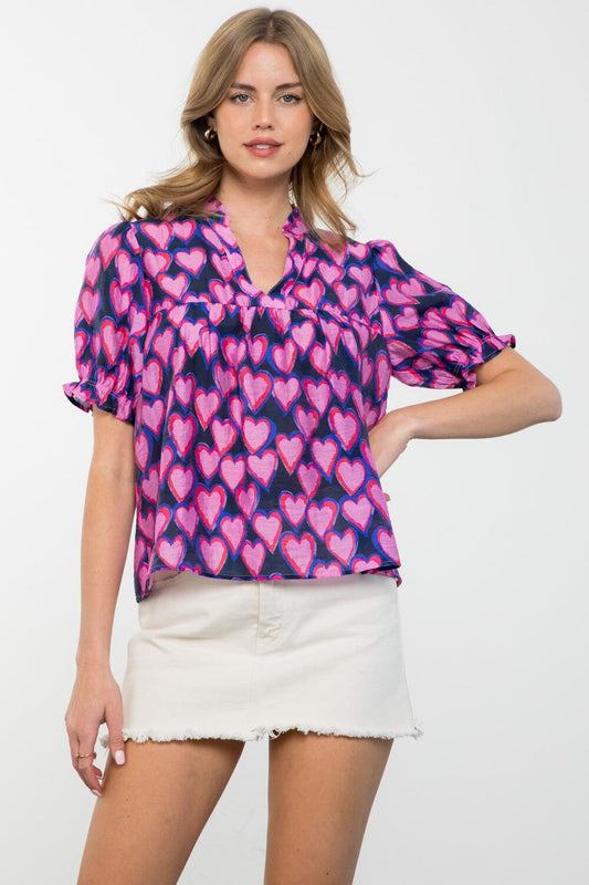 Short Sleeve Heart Print Top thml 