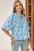 Sky Blue Floral Striped Top Shewin 