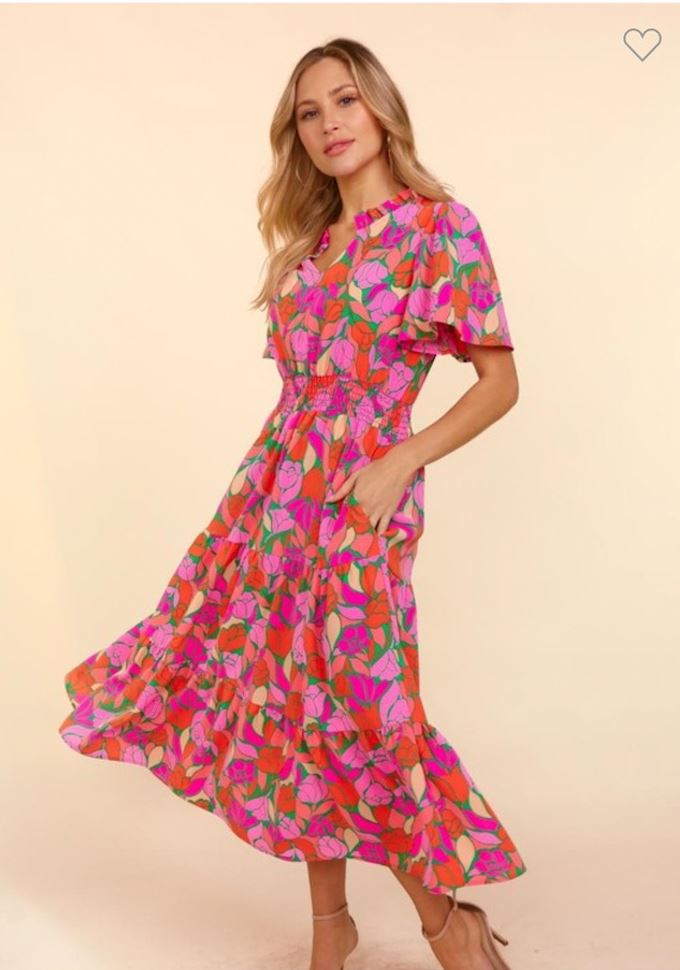 Smock Waist Floral Pink Midi Haptics 