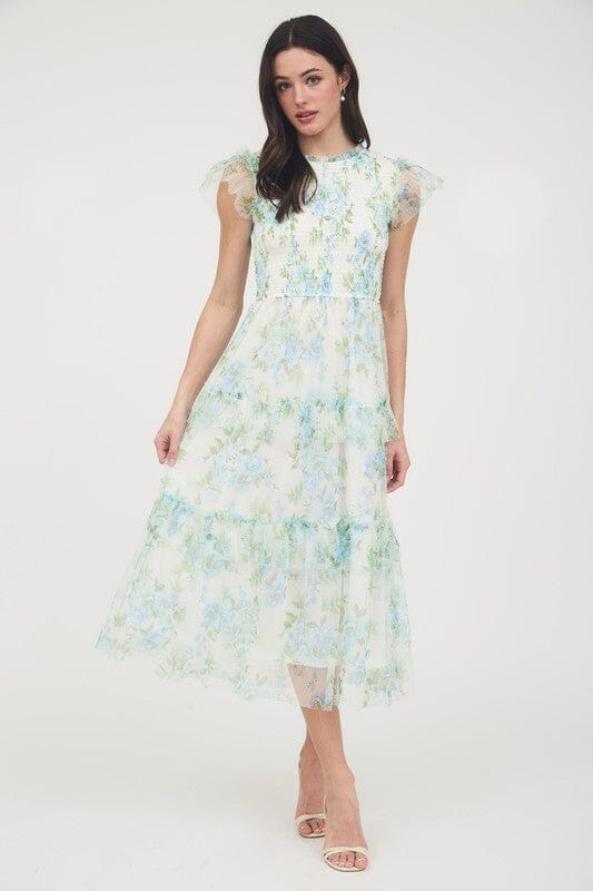 Smocked Midi with Floral Chiffon Overlay Mine & Em 