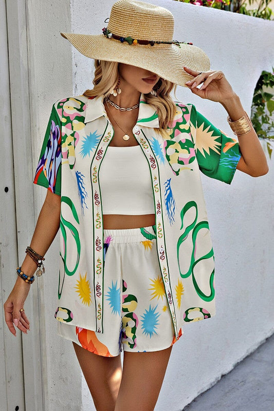 Snake Print Elastic Waist Short Set supreme fashion 