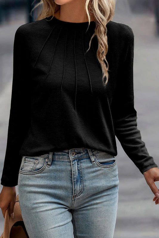 Solid Color Seam Detail Raglan Long Sleeve Top sweet lover fashions 