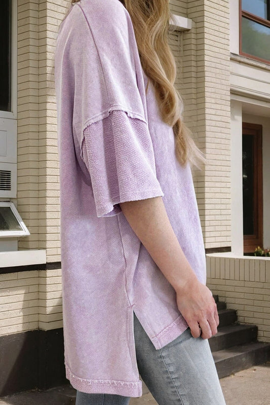 Solid Drop Sleeve Washed T-Shirts Kentce 