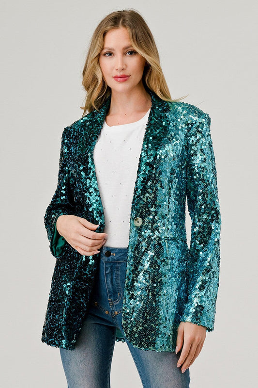 Split Color Sequin Blazer geegee 