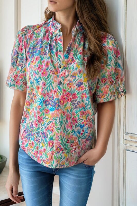 Spring Floral Henley Top Shewin 